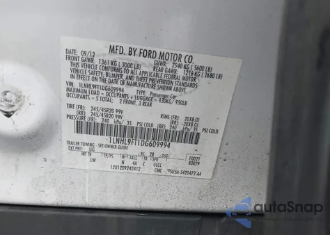 2013 Lincoln Mks Ecoboost z USA, uszkodzony, nr VIN 1LNHL9FT1DG609994